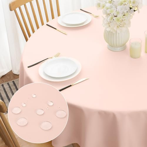 Softalker Tischdecke Abwaschbare Rosa Rund 160 cm Durchmesser Tischdecken Wasserabweisend und Fleckschutz aus 210 GSM Polyester Tischtuch Pflegeleicht für mädchen Geburtstag Party Weichnacht Silvester