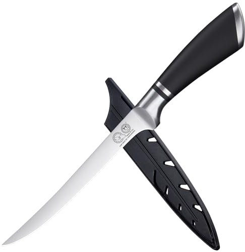 XYJ Fillet Knife Kitchen Cutlery,7 Inch Ultra Sharp Stainless Steel Salmon Fish Meat Carving Steak Knife,Professional Deboning Knife With Sheath Case