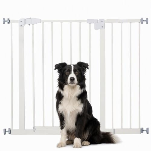PawHut Cancelletto per Cani Estensibile Barriera per Gatti 76.2cm Bianco | Montaggio a Pressione, Chiusura Automatica, Cancello per Cani da Esterno Estensibile