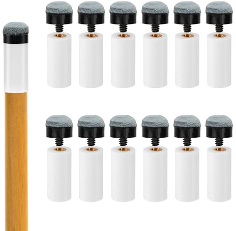 XIHIRCD 12stk Pool Queue Tipps, 12mm Billard Queue Spitzen mit Weißen Pool Queue Stick Ferrulen zum Einschrauben Queue-Spitzen Billardtisch-Zubehör für Pool-Queues