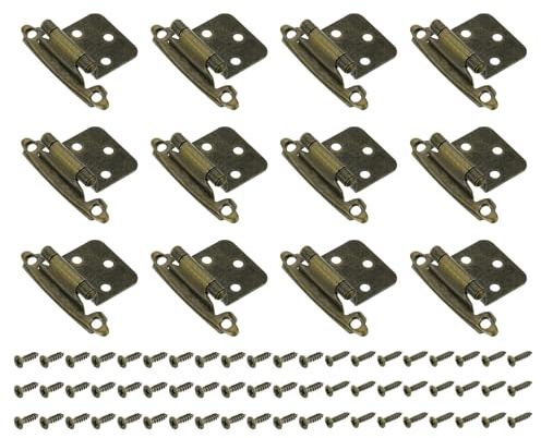 sourcing map Cabinet Kitchen Inset Hinges, 24Pcs 1/2 Overlay Semi-Concealed Hinges Face Mount Cabinet Hardware Self-Closing Cabinet Hinges with Screws, Bronze