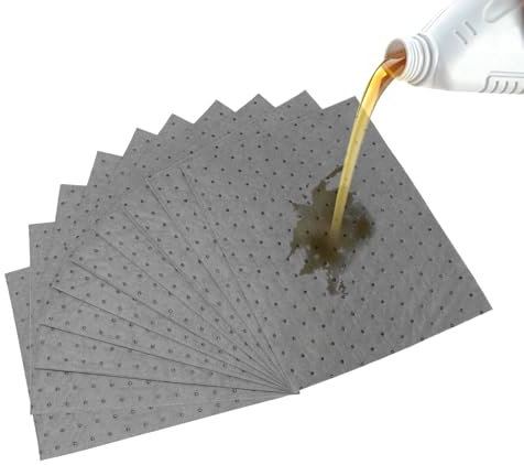 Oil Absorbent Pads, 25 x 33cm Spill Control Sheets, Rapid Absorption for Oil and Water-Based Liquids, Weight Dimpled Pad Garage Accessorie for Home Garage Basement Restaurant and Kitchen (10)