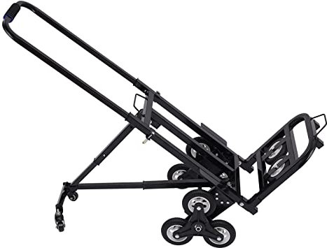 Klappbar Sackkarre Treppensteiger aus Stahl mit Rädern und Bündelseil, Transportkarre Treppenkarre mit Verstellbarem Griff (73-114.5 cm), Treppenwagen Sackkarre Stapelkarre Max.Tragfähigkeit 150KG