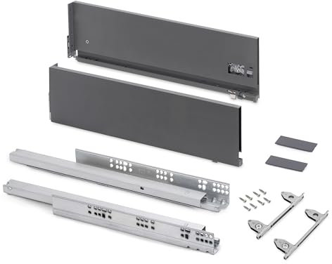 Emuca - Aussenschublade Vertex mit 3D-Regelung, schubladenschienen H 178mm, 40Kg, Brettstärke von 18mm, Tiefe 500mm, Stahl, Anthrazitgrau