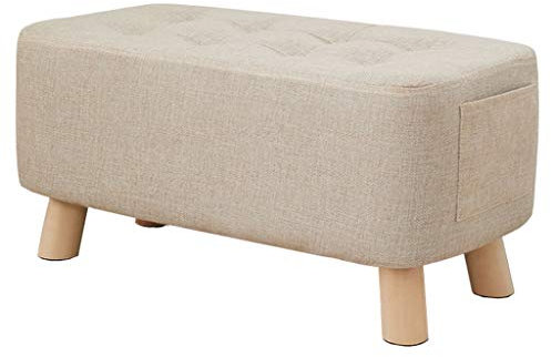 BEQLXTA Leinen-Fußhocker, Ottomane, Bank, Beige, Pouf, Fußhocker, 60 x 28 x 29 cm, bequemer Sitztisch für Wohnzimmer oder Schlafzimmer
