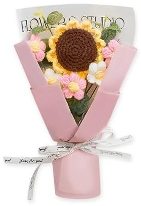 Bouquet di Fiori Artificiali Intrecciati a Mano Regalo per la Festa Della Mamma Rose Girasoli Garofani Regalo di compleanno Regalo di San Valentino (girasole-32 * 20CM)