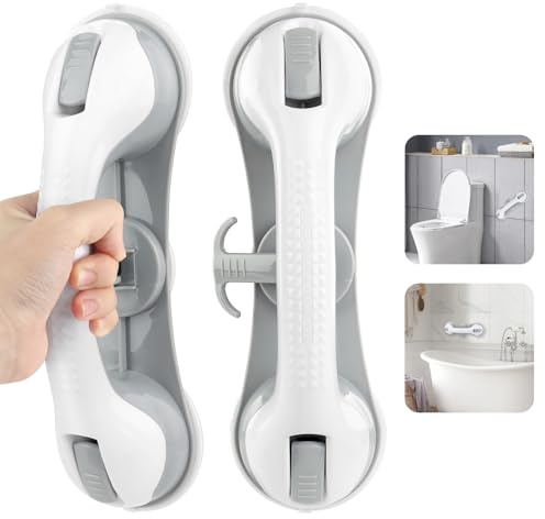 QOUBNIC 2 Stück Haltegriffe für Senioren, Dusche Haltegriff mit Saugnapf Sauggriff Badewanne, Haltegriff dusche Ohne Bohren für Ältere und Behinderte Menschen