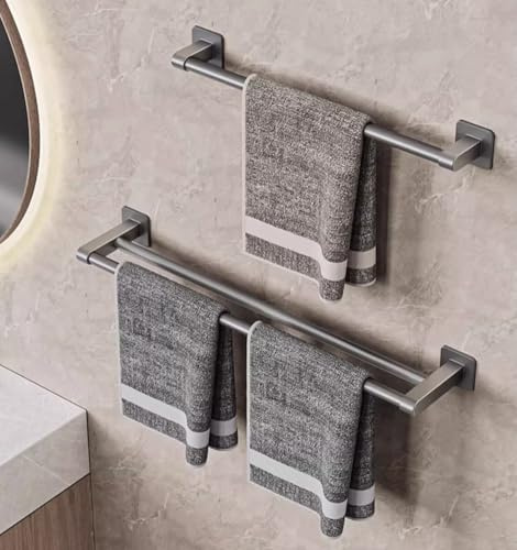 Portasciugamani da bagno singolo/doppio, lungo 30-80 cm, in acciaio inossidabile, barra porta asciugamani per bagno, da appendere alla parete, salvaspazio (doppio, 50 cm)