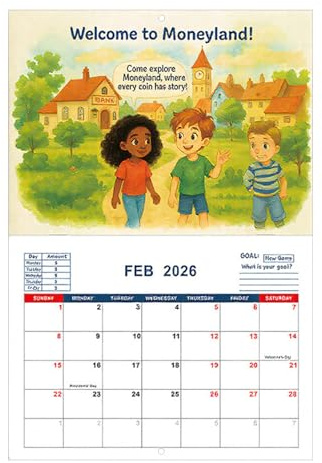 Hogvinnatil Calendrier pédagogique Financier 2026 Pour - Planificateur Mensuel D'alphabétisation Financière,Outil D'enseignement STEM Interactif Pour Les Maternelles Et La Maternelle