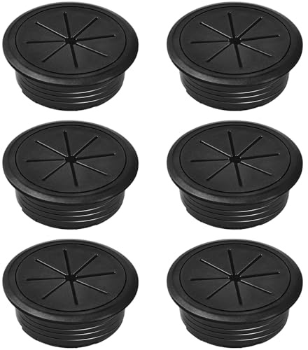 6-Pack Black Desk Grommet Cable Management Kit - 1.97 inch (5cm) Hole Cover,ABS Plastic Grommet Hole Cover Organizer for Office Computer Desk,Hide Cords Neatly