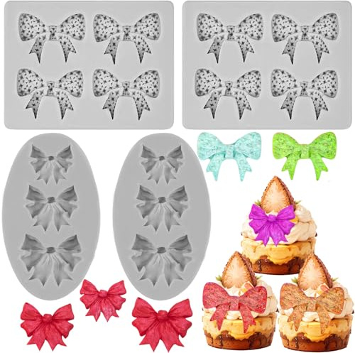 4 PCS Bow Fondant Molds Bowknot Silicone Mold Cute Bowknot Cake Pop Mould Chocolate Candy Mould Fashion Supplies Baking for DIY Wedding Birthday Party Dessert Cake Cupcakes Pudding Decoration Tool