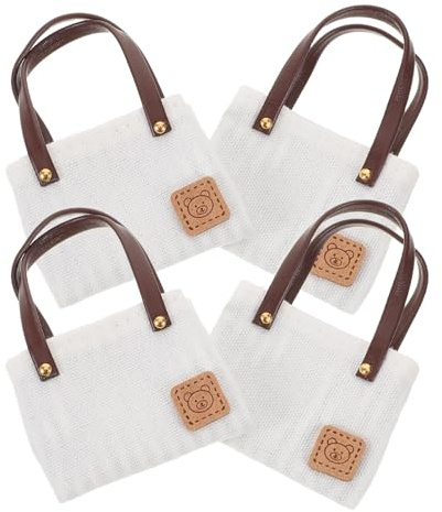 Puppen Tasche 4 Stück Miniatur 1: 12 Stoff Weiß | Miniatur Handtasche für Puppenhaus, Einzelschulter Design, Requisite für Fotografie und Puppendekoration