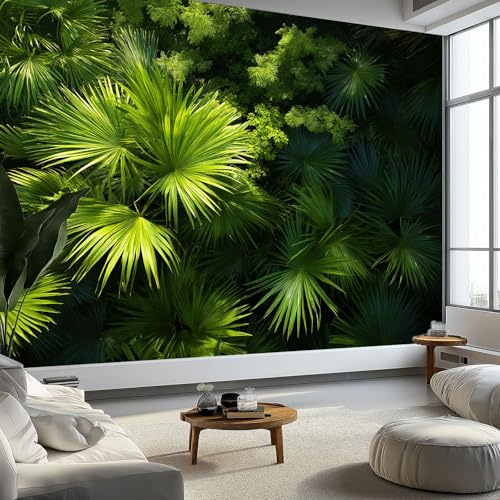 Fotomurales Selva Tropical Hojas De Palma 250 x 175 cm Papel Pintado Tejido No Tejido, Verde Fotomural Papel Tapiz Decorativos - Dormitorio Salón TV Pared Murales Póster