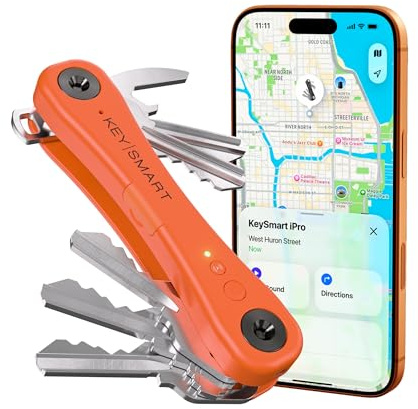 KeySmart iPro Key Finder Locator with Sound - Keychain Key Holder, Apple Find My App Compatible, Key Organizer, Compact Clutter-Free Key Chain Tracker, Tech Gifts for Men (Up to 14 Keys, Orange)