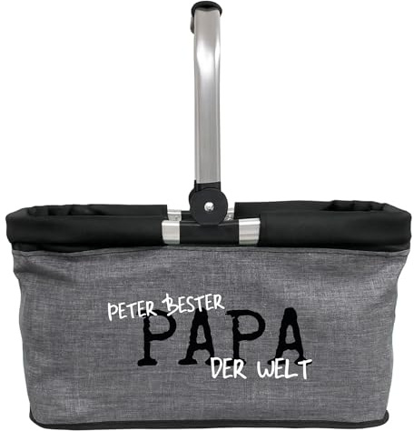 AMBERGER DESIGN by A&M Osterhage amd Personalisierter Einkaufskorb Papa oder Opa ist der Beste Tragekorb faltbar Herrenkorb Männer-Geschenk Einkaufstasche mit Name 20L