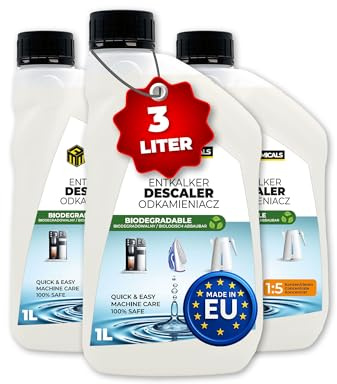 MRM Chemicals – Entkalker flüssig – 3 x 1L – für Kaffeemaschinen, Vollautomaten & Wasserkocher – biologisch abbaubar – Konzentrat 1:5 – entfernt Kalk gründlich & schonend