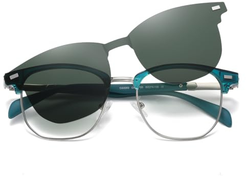 moomoobird Occhiali da sole polarizzati clip on per uomini donne TR90 metallo magnetico occhiali quadrati, argento con verde