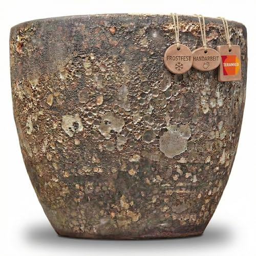 Teramico Pflanzgefäß Keramik rund frostfest (Lava Braun, 21cm x 18cm) | Runder Premium Blumentopf in echter Handarbeit. In vielen Größen & Farben ideal für Garten und Balkon kombinierbar.
