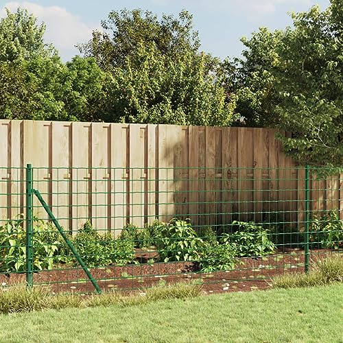 QJBSAVVA Maschendrahtzaun Set 0,8 x 10 m grün verzinkter Stahl mit PVC, flexibler Gartenzaun inklusive Pfosten und Bodenflansch für Hühner Hunde Weide und Garten