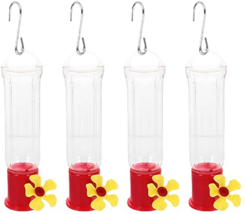 fayarrd Futterspender für Kolibri, transparente Tränkestation | 4 Stück Außenfutterstation gegen Ameisen und mit Haken aus Edelstahl, für Garten, Balkon, Terrasse, Rasen im Freien und