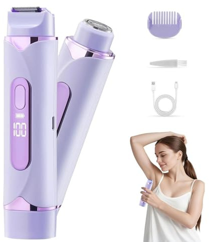 Afeitadora Electrica Mujer, YiYunTE 2 en 1 Doble Cabeza Depiladora Facial Mujer, Húmedo y Seco Recortadora Corporal con Pantalla LED, Rasuradora Mujer Maquinilla Afeitar para Intima Pubis Morado