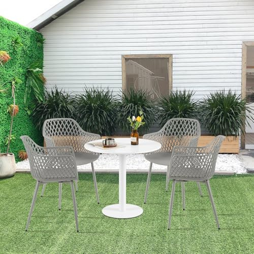 DazzlerE Mesa de Comedor Redonda con 4 sillas, Juego de Muebles para Balcones pequeños, sillas de jardín para jardín, terraza y balcón, Blanca, Mesa Pedestal Recta (Ø 80 cm) y 4 sillones Grises