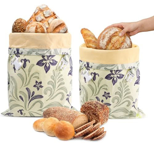 2 Stück Wiederverwendbare Bienenwachs Brotbeutel,43x33cm Brotbeutel Leinen | mit Natürlicher Bienenwachs-Beschichtung,Baumwoll-Aufbewahrungsbeutel für Selbstgebackenes Brot und Backwaren (Stil 4)