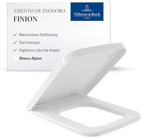 Villeroy & Boch Finion sedile WC, rettangolare – Bianco Alpino, lucido | Con chiusura rallentata, rimovibile, in Duroplast infrangibile, pezzo di ricambio originale, 9M88S1R1