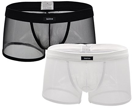 iooico boxershorts för män, mjuka nätkalsonger, genomskinliga underkläder, 01 svart + vit (Black+white), L