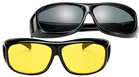 BOZEVON Überzieh-Sonnenbrille für Herren und Damen - Nachtsichtbrille UV400 Sonnenbrille Fit-over für Brillenträger, Schwarz & Gelb