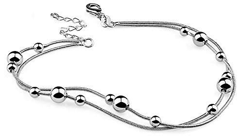 Kim Johanson Edelstahl Damen Fußkettchen *Verschiedene Modelle* in Silber | Fußkette mit Kugeln, Coins & Zirkonia | Fußband Rostfrei & Wasserfest | Frauen Boho Schmuck | Verstellbar inkl Schmuckbeutel