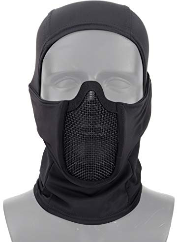 AOUTACC Balaclava Airsoft Mesh Mask, Ninja Style Full Face Protection Balaclava Hood with Mesh Mask for Cs War Game,Hunting,Paintball (Black)