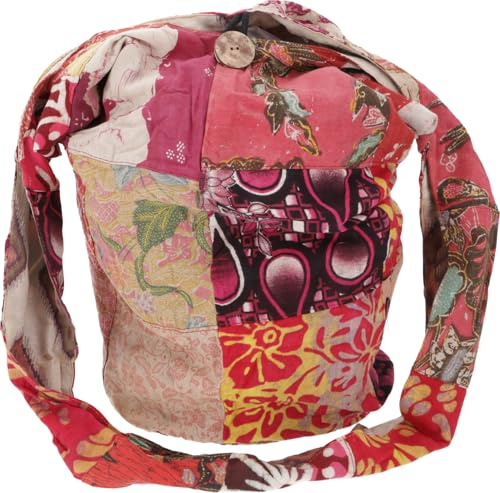 GURU SHOP Große Boho Schultertasche, großer Patchwork Shopper aus Baumwolle | Unisex, geräumig, großes Hauptfach, Reißverschlussfach, einzigartiges Design mit balinesischer Wachsbatik