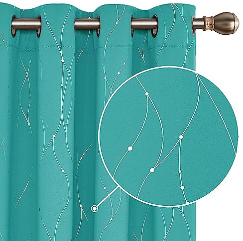 Deconovo Verdunkelungsvorhänge mit Ösen Kälteschutz Thermovorhang Thermogardine Hitzeschutz, Blickdichte Gardinen, Wohnzimmer Vorhang, 138x117 cm(HöhexBreite), Türkis, 2er Set