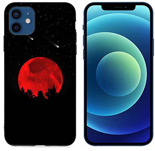HopMore kompatibel mit iPhone 12 mini Hülle Schwarz Silikon Weich Handyhülle Muster Weiß Handytasche Bumper Soft iPhone 12 mini Silikonhülle Case Schutzhülle Stoßfest Cover - Rot Moon