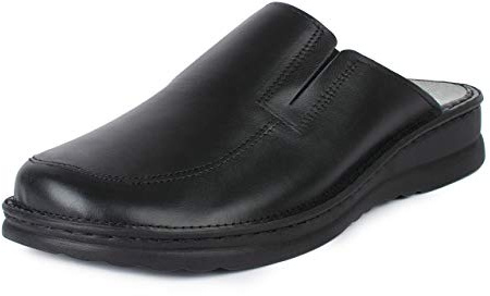 Jürgen Hirsch Sabots en Cuir Ergo 04 pour Homme, Semelle Ergonomique Interchangeable avec Rembourrage Doux au Niveau du Talon, Noir, 46 EU