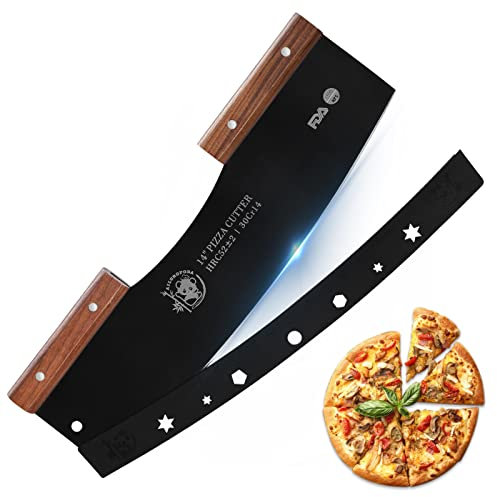 AILUROPODA Pizzaschneider Rocker mit Schutzhülle mit Walnussgriffen mit LFGB Zertifizierung 14 großer Pizza Rocker Cutter Sharp Black