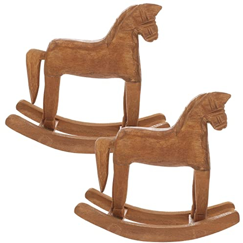 TOPBATHY 2stücke Mini-schaukelpferd Aus Holz Tischdekoration Puppenhausdekoration Handgefertigte Spielzeugpferd Holzschmuck Für Wohnzimmer Und Esstisch