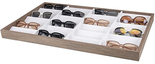 Brillenbox Brillen Display Brillenkoffer, Frauen Männer Holz 24 Slots Sunglasses Tablett Organizer Brillen Display Case Open Top Gläser Showcase Eyewear Holder Aufbewahrungsbox Brillenaufbewahrung Son