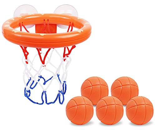 Vicloon Baby Bath Toys, Bath Basketball Hoop for Baby, Bath Toys Fun Basketball Hoop & Balls Set 5 Balls Included, Bathes Toy Bathtub Basketballs Hoop with Strong Suction Cup, Fun Toddler Bathes Toy