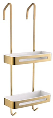 Rraeoy Over The Shower Door Caddy, Pantry Organizer Rack with Hooks, Rust Proof Hanging Shower Organizer, W/Storage Basket, Bathroom Shelves Drill Free (Color : Gold)