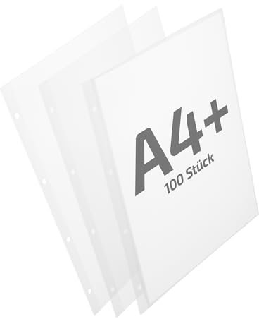 REIF Hamburg 12180 Prospekthüllen A4+, DIN A4 Überformat, 100 Stück aus PP genarbt Stärke 0,180 mm, dokumentenecht, Klarsichthülle gelocht, oben offen, Made in Germany