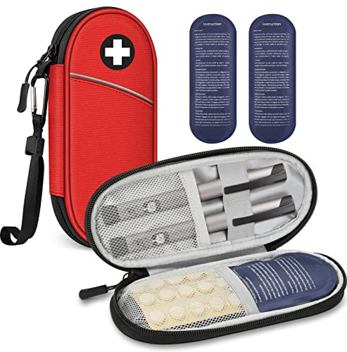 MEDMAX Borsa Termica per Insulina con 2 Impacchi di Ghiaccio, Portatile Medicinali Astuccio Organizzatore Custodia da Viaggio per Penne Insulina e altri Prodotti per Diabetici, (Rosso)