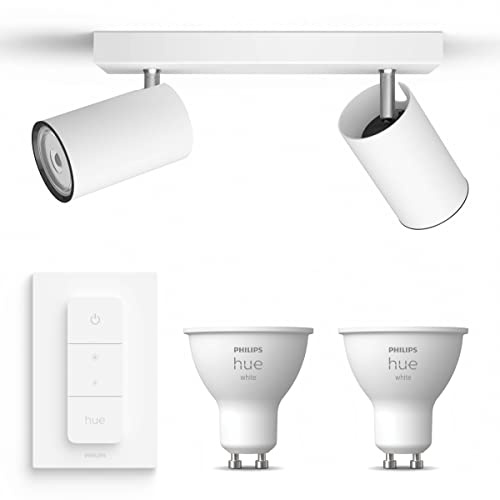 Philips myLiving Kosipo Einbaustrahler Weiß 2 flammige Einbauspot Einbaustrahler inkl. Philips Hue White GU10 & Dimmer Bluetooth