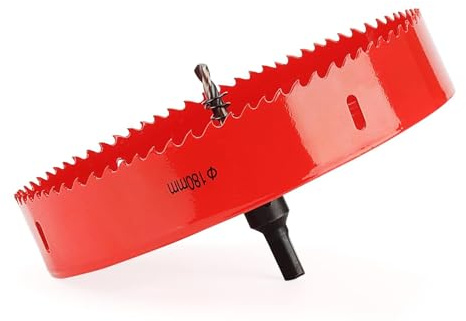 JAPCHET 180mm Bi-Metal Hole Saw, Hole Saw Cutter with Corn Hole Drilling Cutter, 7 inch Hole Cutter Drill Bit for Cutting Wood, Soft Metal Sheet, Plastic, Fiberboard