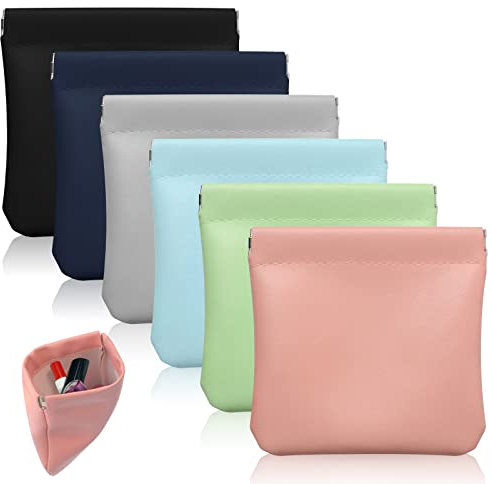 Towviy 6 Stück Lammleder Kosmetiktasche Klein, Mini Make up Tasche Wasserdicht Kosmetiktasche Tragbare ohne Reißverschluss Mini Tasche für Kosmetik Kopfhörer Schmuck Aufbewahrung(6 Farben)