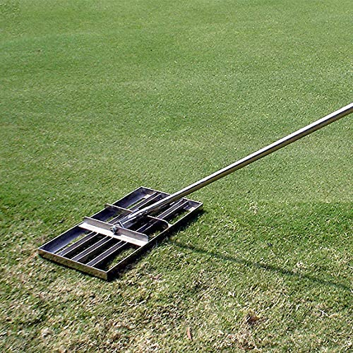 Rasen-Nivellierrechen, Edelstahl-Golf-Garten-Graswaage, Rasentrimmer, Rasentrimmer, Boden, Hof, Grasharke, Hinterhof-Golfrechen mit 43-Zoll-Griff für Garten und Hinterhof