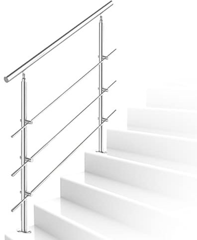 Daromigo 150cm Edelstahl Handlauf Geländer mit 3 Querstreben, Handlauf Winkelverstellbar, Ø 42mm Treppengeländer Edelstahl für Innen und Außen,Treppen, Balkon