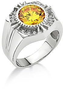 BySilverStone Jewelry Siegelring Für Den Kleinen Finger Mit Gelbem Stein, Ehering Aus Sterlingsilber Mit Gelbem Citrin, Cocktailring Für Herren Mit Gelbem Citrin Und Cz