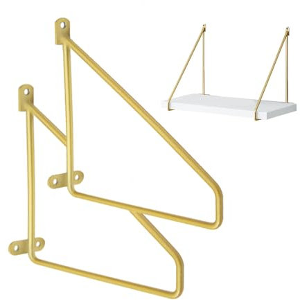 YHBZ X2 Heavy Duty Dreieck Regalhalterungen,Metallhalterungen an der Wand montiert für Regal Bücherregal,Dreieck Eisen Handwerk Stützhalterung,Dekorative Eckhalterung,15cm/6in-Gold